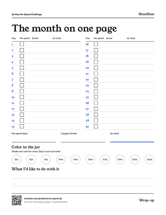 Day 30 savings jar summary page